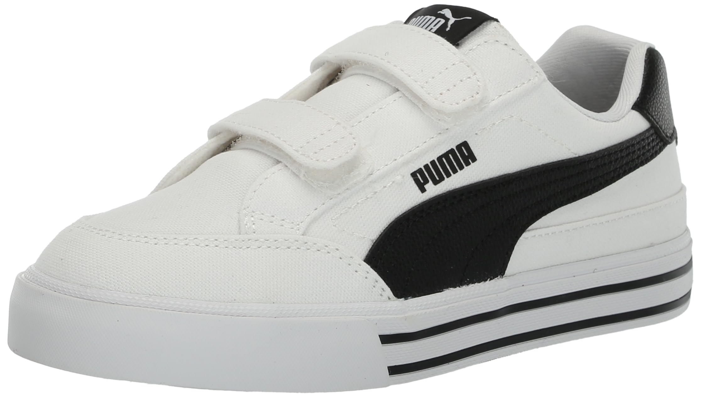 Puma Unisex-Child, Court Classic Vulc Hook and Loop, Puma White-Puma Black, Little Kid 12 Image