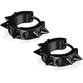 Flongo Men's Womens Punk Black Stainless Steel Goth Rivet Awl Spike Huggies Piercing Hoop Earrings