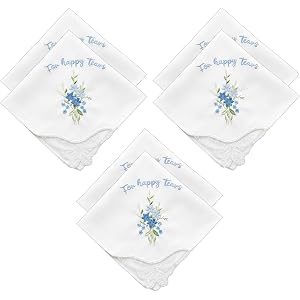6 Pcs Happy Tears Handkerchief Wedding Handkerchief 11"x11" Lace Embroidered Handkerchiefs, Something Blue Gift for Bride