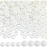 SOFPLATE 1 Box 300Pcs Rondelle Pearl Beads Large Hole European Beads Old Lace Imitation Pearl Acrylic Round Ball Small Smooth Loose Spacers for DIY Jewelry Making Bracelets Necklaces Earrings Crafts