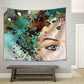 Illustration Depicting a Figure of a Young and Beautiful Woman - Fabric Wall Tapestry Home Decor - 51x60 inches