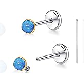 limerencia 18G Titanium Body Piercing Jewelry, G23 Hypoallergenic Flat Back Opal Internally Threaded Tragus Helix Cartilage Conch Medusa Nose Stud Earrings for Women Men