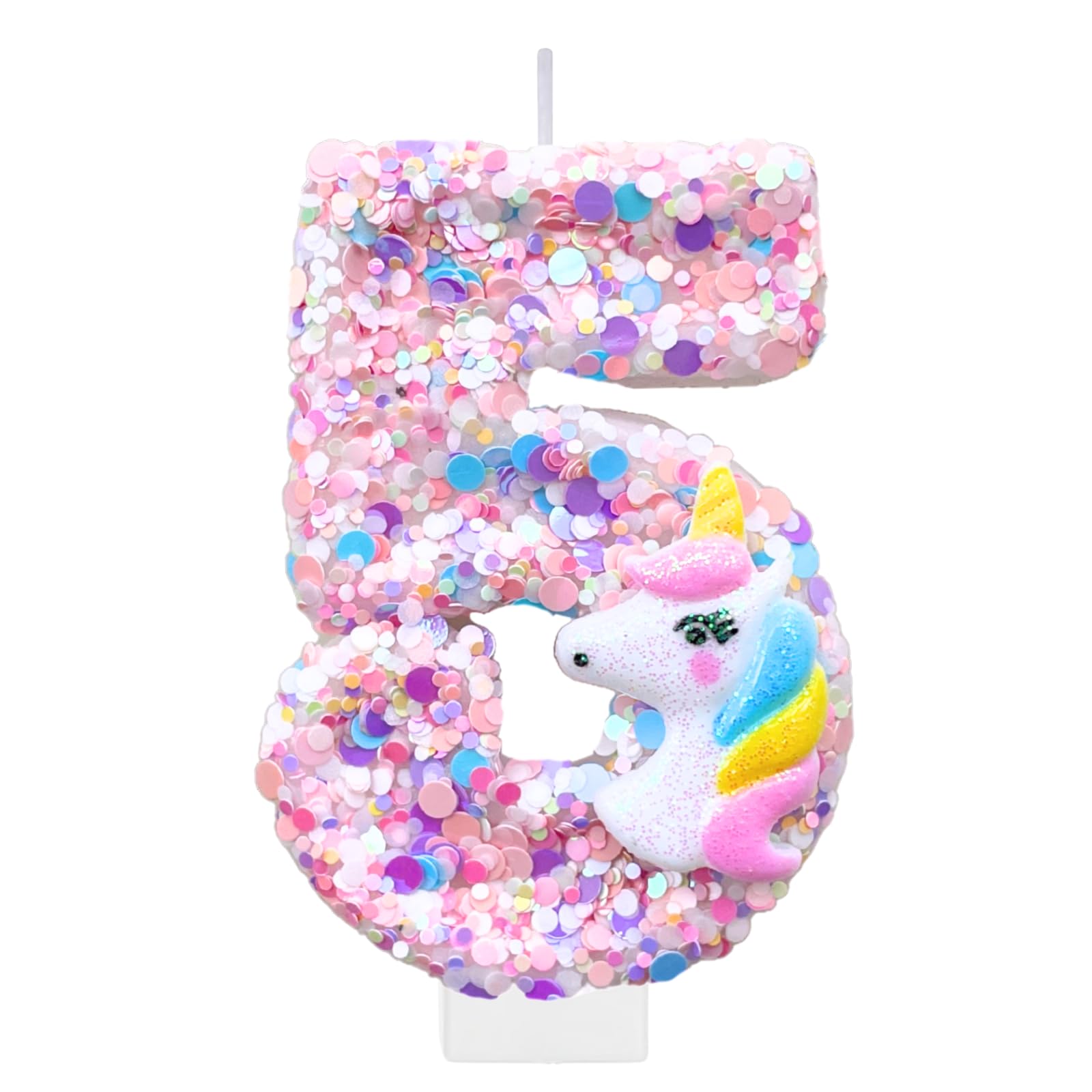 Photo 1 of  2 pack CasaPopz Unicorn Birthday Number Candles for Cake, Pink Number 5 Candle, Fun Glitter Unicorn Cake Topper, Birthday Decorations Cupcake Topper for Party Supplies