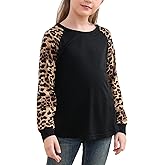 GORLYA Girls Long Sleeve Tops Raglan Patchwork Tunic Casual Loose T-Shirt for 4-14T