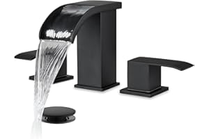 gotonovo Waterfall 8 inch Widespread Bathroom Faucet Set Bathroom Sink Faucet 3 Hole 2 Handle Vanity Lavatory Deck Mount with Pop Up Drain and Water Supply Lines Square Body Matte Black