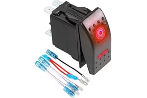 FXC 3 Position SPDT Rocker Switch 7Pin Laser On/Off/On Red LED Light 20A/12V 10A/24V 3 Way Toggle Switch with Jumper Wires Se