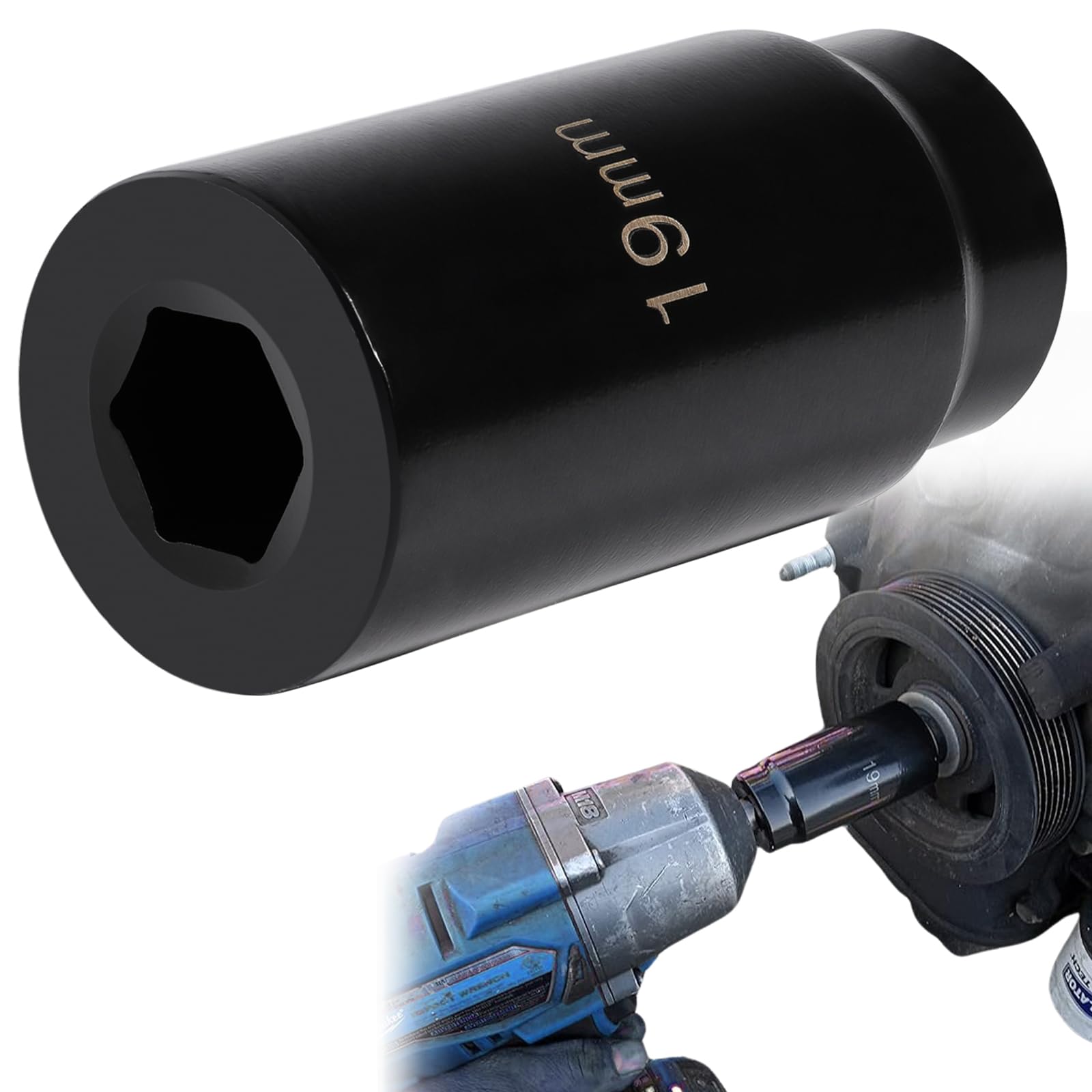 Photo 1 of Harmonic Balancer Socket Tool 77080 for Honda 19mm Crank Bolt Socket, 3 Times Momentum Power of Standard Impact Sockets, Deep Counter-Weighted Design Increased Torque