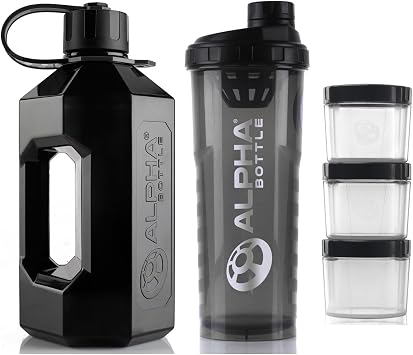 Alpha Bottle 2 Litre Xxl Water Bottle Jug 1 Litre Protein Bcaa Shaker Supplement Storage Pods Pack Of 3