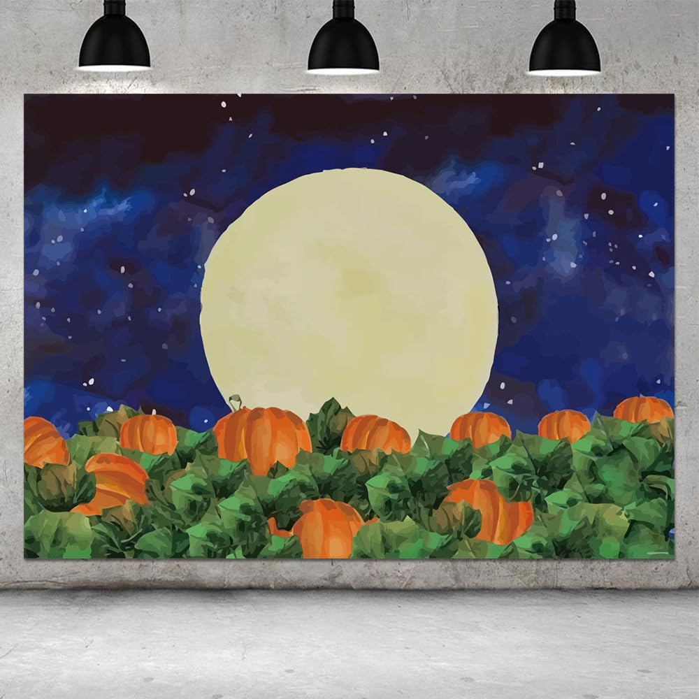 Photo 1 of 10x8ft Halloween Pumpkin Field Photography Background Starry Sky Night Moon Halloween Backdrops Baby Shower Birthday Party Photo Studio Props Banner