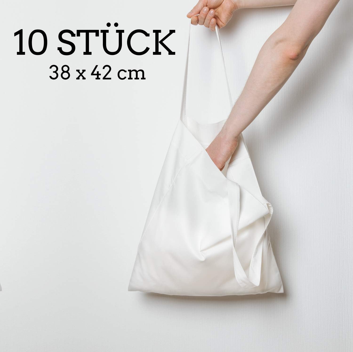 ELES VIDA Pack of 10 Cotton Bags, 38x42 cm, 15x16.6 in, with Long Handles, Hipster Fabric, Carry Case, Travel Bag, Jute Bag - Image 3