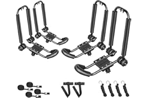 DRSPORTSUSA DRSPORTS Two Pairs Universal Foldable J-Bar Kayak Rack Folding Car Roof Top Carrier for Canoe, SUP, Kayaks, Surfboard and Ski Board Rooftop Mount on SUV, Car and Truck