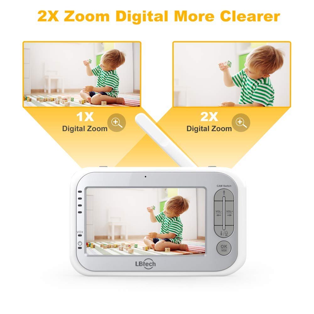 LBtech Video Baby Monitor with Two Cameras and 4.3" LCD, Auto Night Vision, Two-Way Talkback, Temperature Detection, Power Saving/Vox, Zoom in, Support Multi Camera : Baby