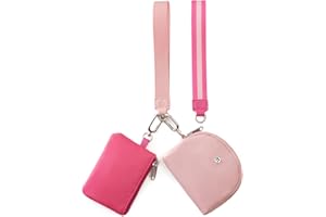ZRRAJOY Mini Dual Pouch Wristlet Wallet for Women – Zip Around wristlet Keychain Wallet with 2 Wristlets, Ideal for Dog Walking, Coffee Runs & Lunch Break Essentials (Rose+Pink)