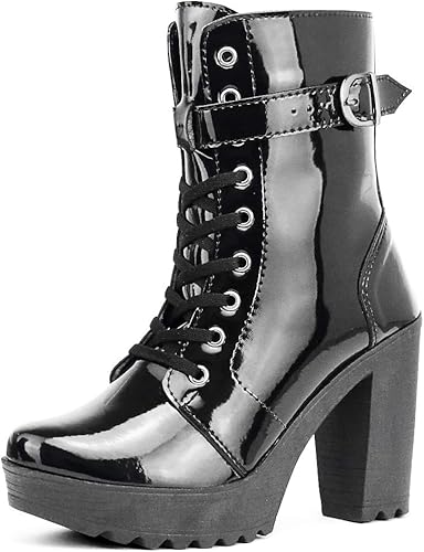 bota coturno salto alto verniz