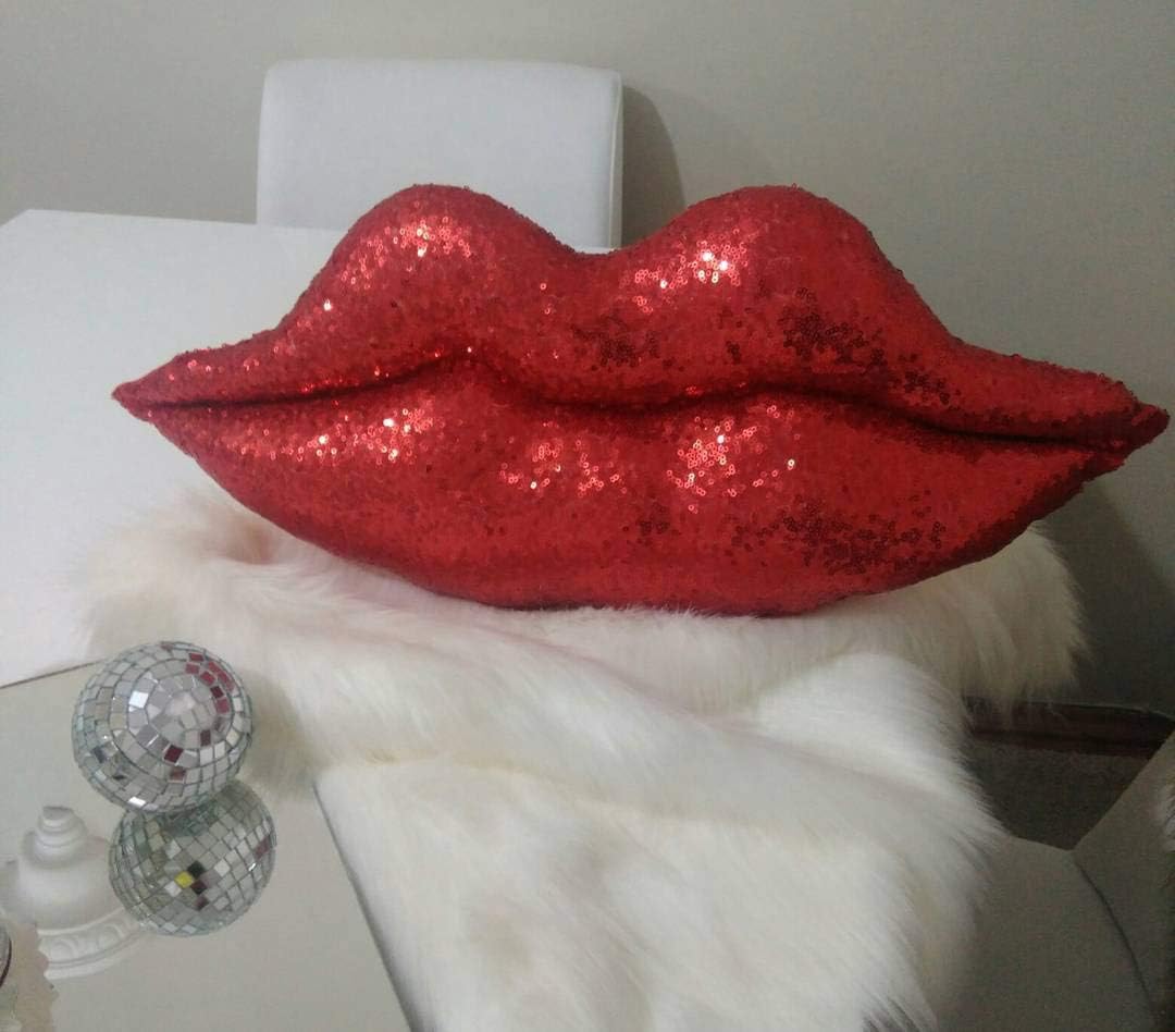 Lips Shaped Decorative Pillow Sequin Glitter Pillow Kiss Pillow Red Lip Throw Pillow