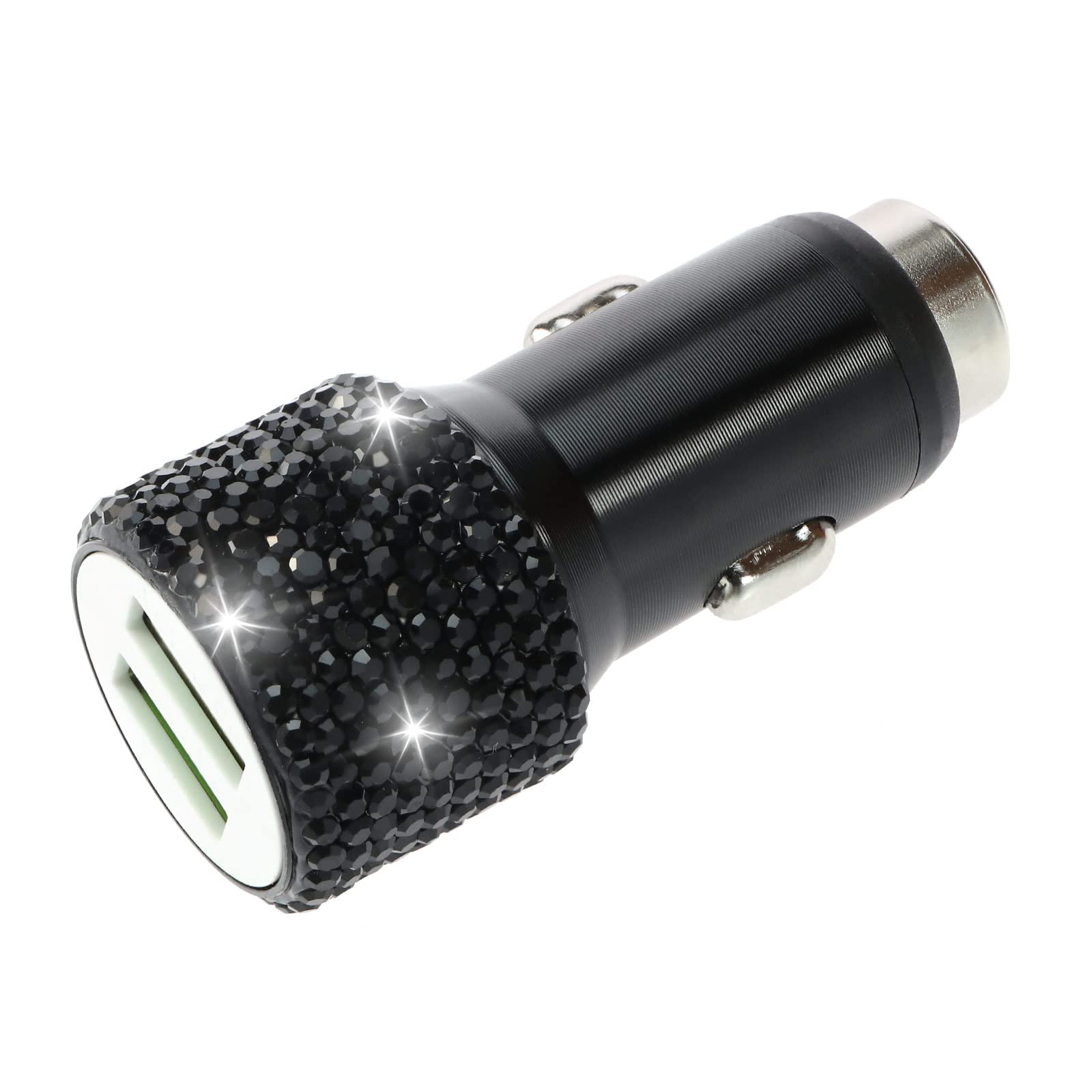 YINETTECH Dual USB Car Charger Shiny Crystal Decoration Safety Hammer Design Fast Charging Decor Compatible with Xs Max/XS/XR/X/7/8/6 Compatible with Android Black