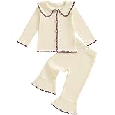 ZIXILOVGIR Toddler Baby Girl Fall Winter Outfits Ribbed Long Sleeve Button Down Shirt Tops Flare Pants Cute Clothes Set