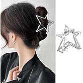 Star Hair Claw Clips Metal Silver Hair Clips Large Non-Slip Sparkly Headdress Hair Clip for Thick/Thin Hair Jaw Clips Hair Strong Grip Clips Hair Accessories for Women Girls 1Pcs