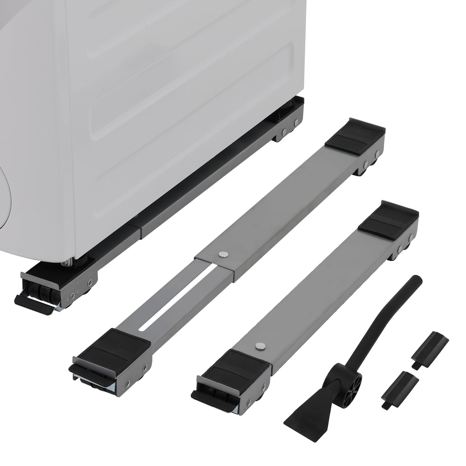 SMONTER Heavy Duty Appliance Rollers W/Crowbar, Extendable Washing Machine Stand Furniture Rollers Mobile Fridge Base Furniture Sliders for Refrigerators Washer and Dryer Support 660 lbs, Silver