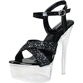 Fantoesay Women's Platform Sandals Glitter Slingback Clear Stiletto High Heels