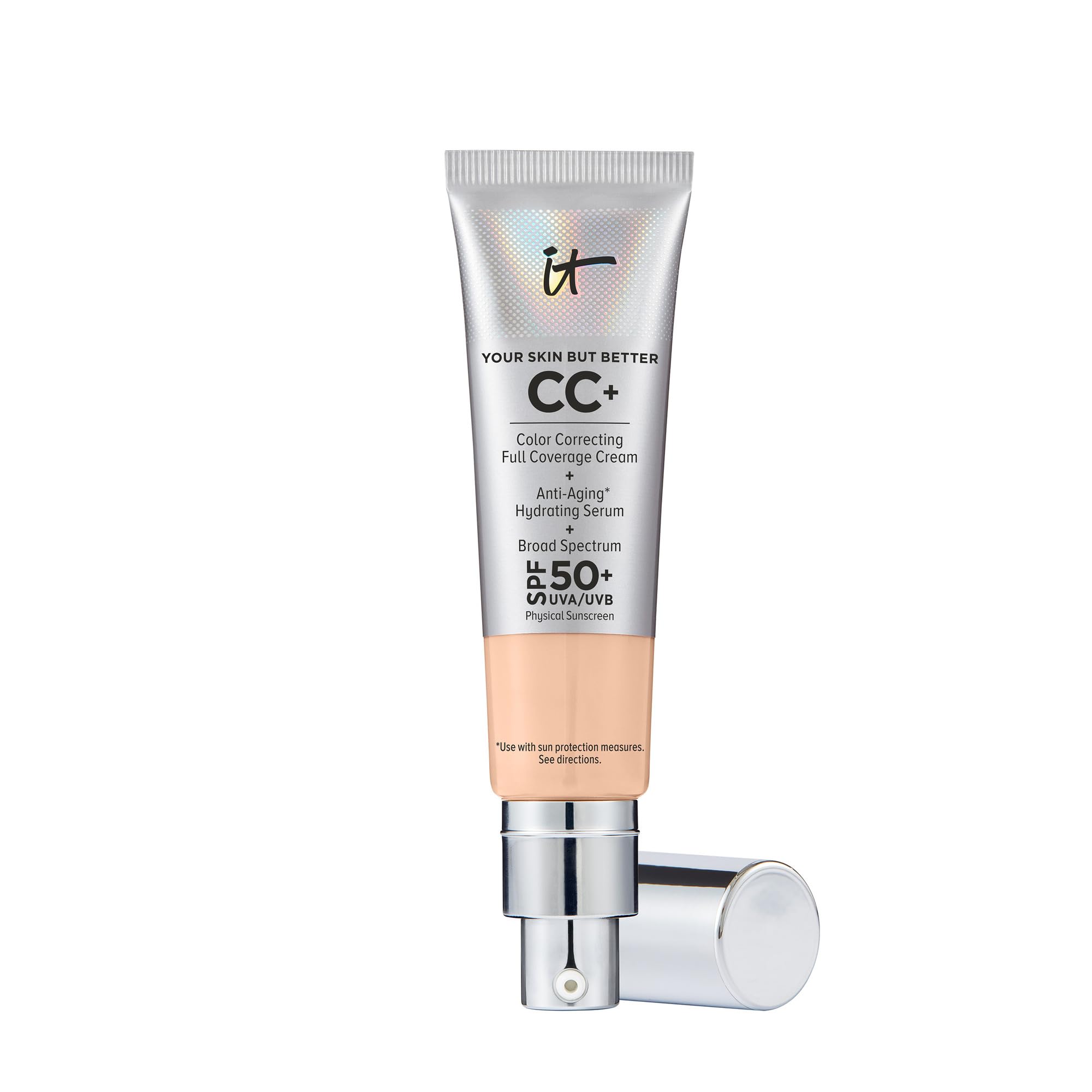 Photo 1 of IT Cosmetics CC+ Cream (Light Neutral) - Natural Full Coverage Foundation With SPF 50+, Color Corrector & Anti-Aging Hydrating Serum, Hyaluronic Acid + Peptides, Lightweight - 1.08 fl oz