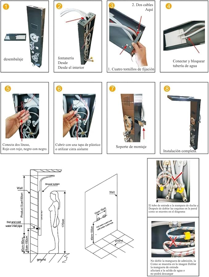 Panel de Ducha con Grifo para Bañera y Hidromasaje LED - Kit Completo en Acero Inoxidable Antical, 5 Funciones (Cabezal Fijo, Ducha de Mano, Caño), Fácil Instalación
