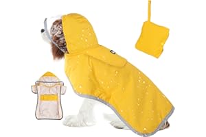 SlowTon Dog Raincoat, Adjustable Dog Rain Jacket Clear Hooded Double Layer, Waterproof Poncho with Reflective Strip Straps and Storage Pocket for Small Medium Large Dogs(M)