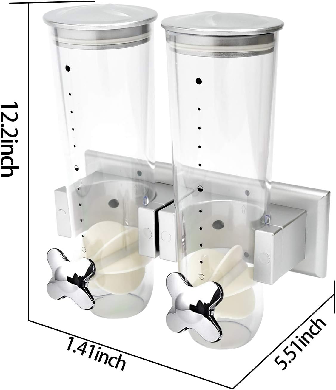 Wall Mount Dry Food Dispenser/Double Cereal Dispenser, Convenient Storage Dual Control for Cereal Nuts Beans Trail Mix Candy Granola Rice Pasta Container 7.5oz Each Cereals Bank: Kitchen & Dining