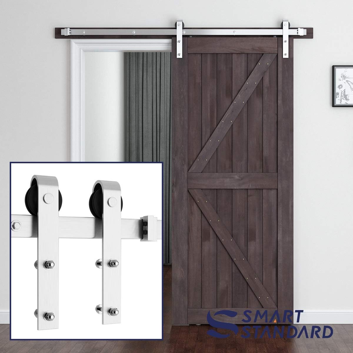 SMARTSTANDARD 6FT Heavy Duty Sliding Barn Door Hardware Kit, Single