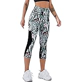 AGSWQ Capri Leggings for Women with Pockets High Waisted Gym Yoga Pants Running Tights
