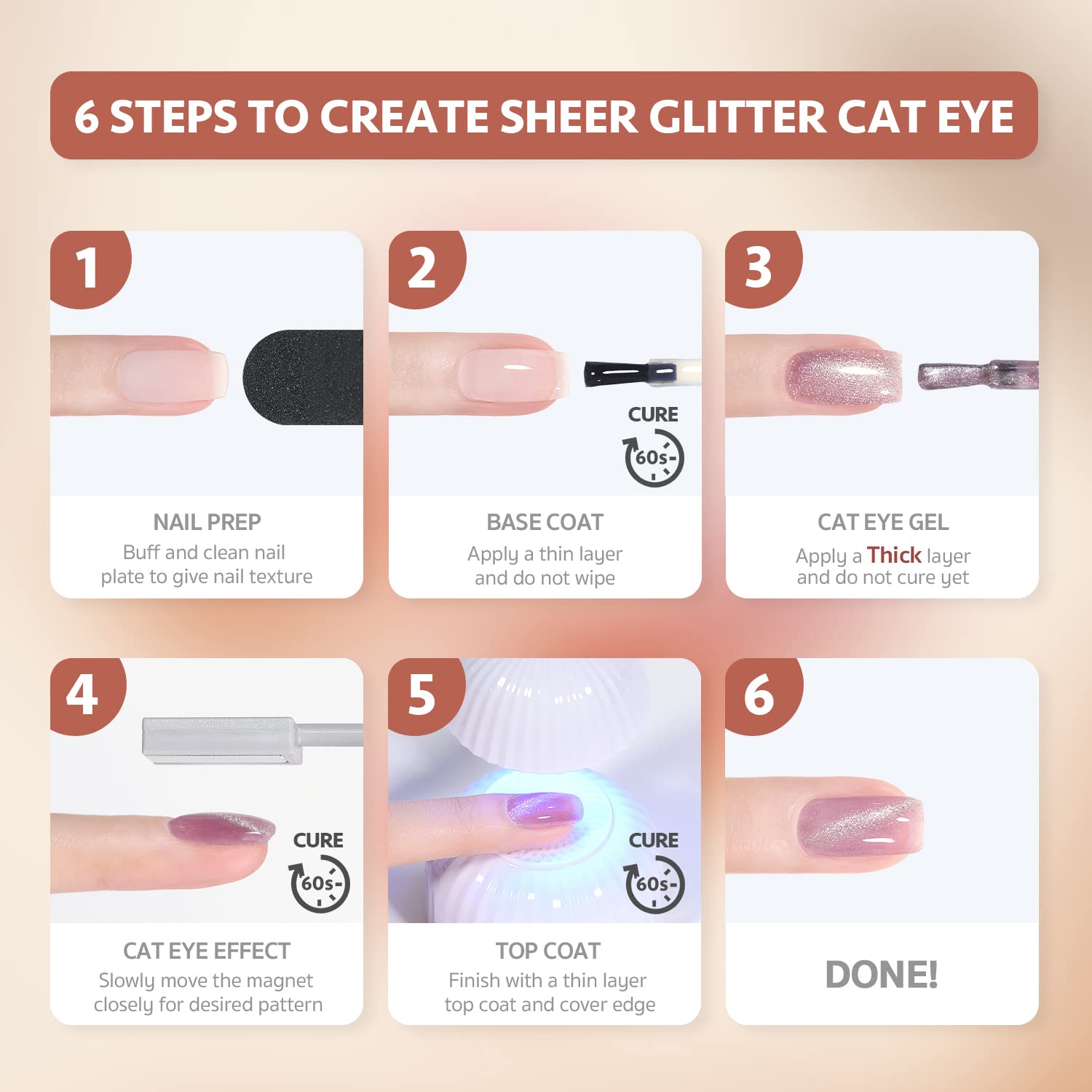 GAOY Pink Ocean Cat Eye Gel Nail Polish Set with Magnet for Holographic Cat Eye, Salon Gel Manicure and Nail Art DIY at Home - Image 5