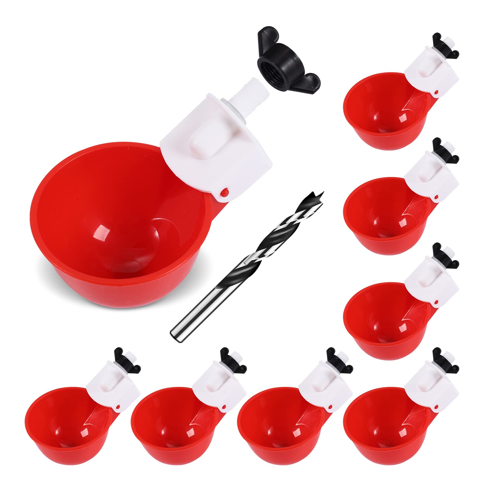 Photo 1 of **MISSING SOME PARTS**Psarnuk Chicken Waterer Cups (8 Pack/Red) - DIY Automatic Large Chicken Water Feeder for Ducks,Chicks, Turkeys, Quail, Bunny, Bird and Other Various Poultry Dispenser with Matching Drill