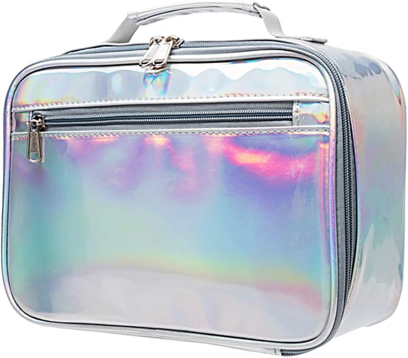 silver lunch box with bag