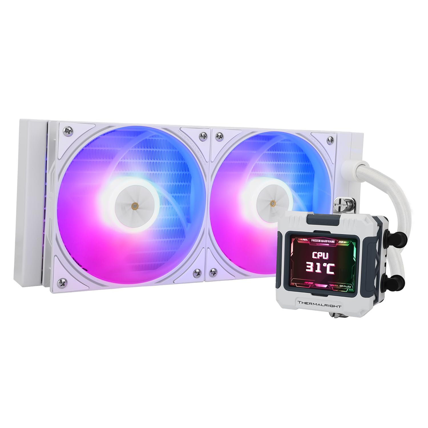 Photo 1 of Thermalrlght FW240 White ARGB V2 CPU Water Cooler with 2 PWM Fans with 2000RPM,IPS LCD Screen with 320 * 240 Resolution,Liquid CPU Cooler,CPU PC Aio Cooler for AMD:AM4/AM5/Intel LGA1700