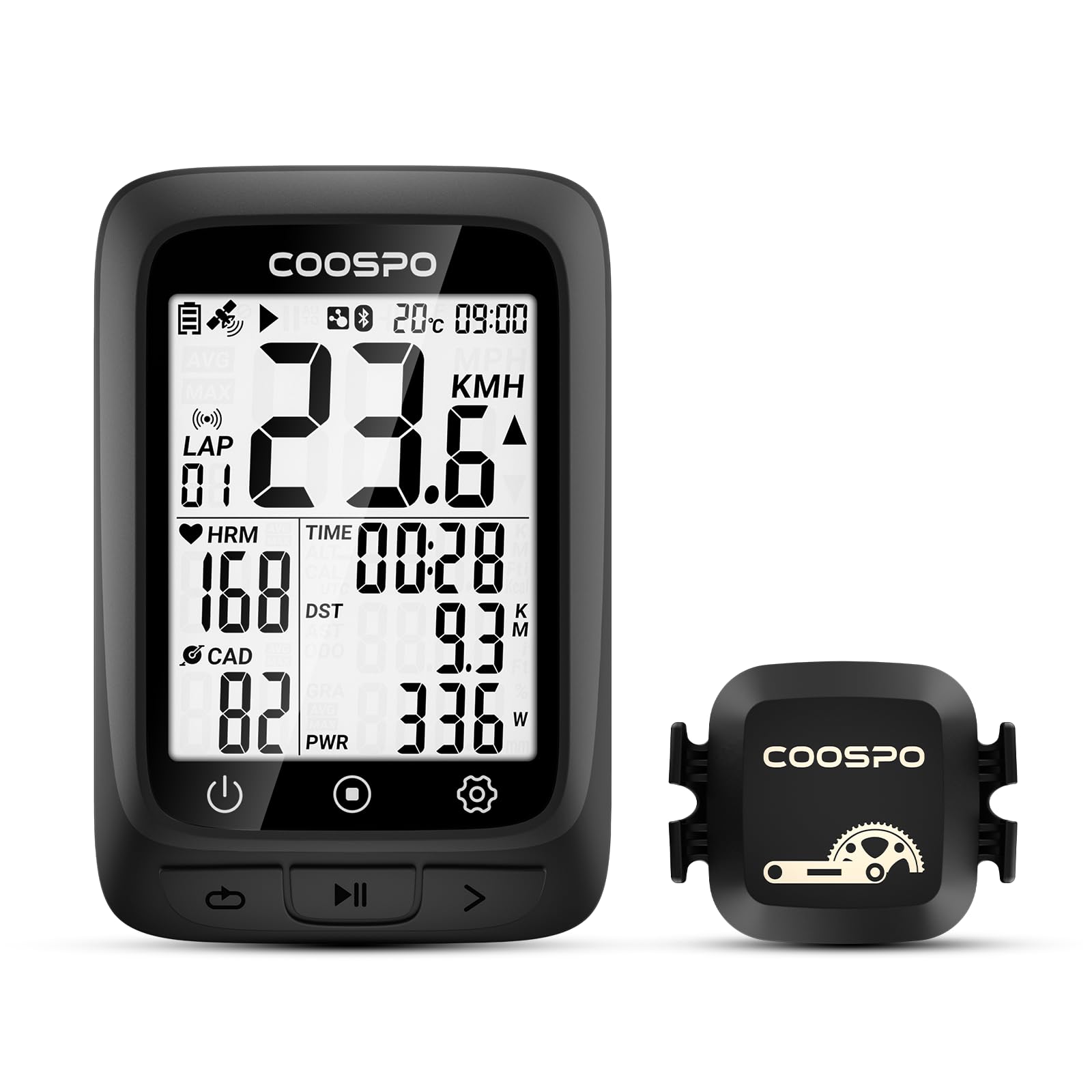 COOSPO Bike Computer GPS Wireless, ANT+ Cycling Computer GPS with Bluetooth, Multifunctional ANT+ Bicycle Computer GPS with 2.4 LCD Screen, Bike Speedometer with Auto Backlight IP67