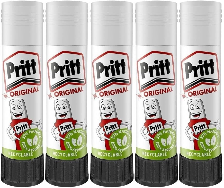 ZYBUX Pritt Glue Sticks 5 Pack 11g 90% Natural Strong Hold Safe for Kids