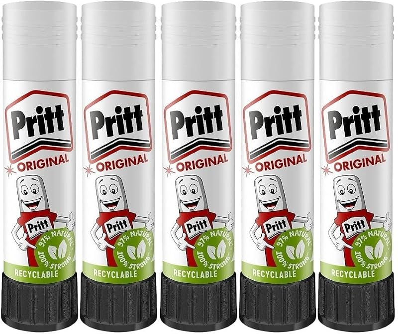 ZYBUX Pritt Glue Sticks 5 Pack 11g 90% Natural Strong Hold Safe for Kids