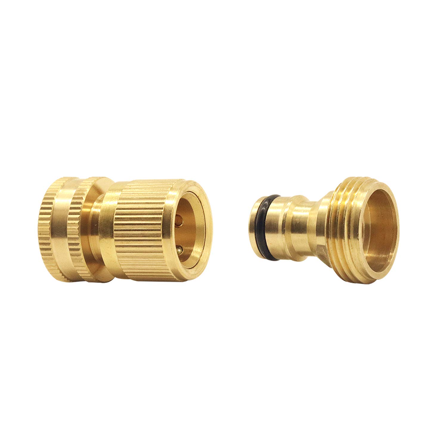 Garden Hose Quick Connect, 1Set (2PCS) 3/4 inch Solid Brass No-Leak Garden Hose Connector Fitting, Easy Connect and Release Adapter Set, Male and Female(1 Pair)