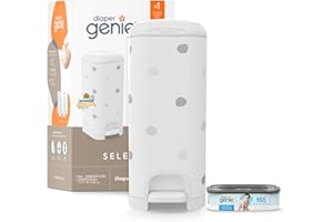 Diaper Genie Select Pail (Polka Dot) is Made of Durable Stainless Steel and Includes 1 Starter Square Refill That can Hold up to 165 Newborn-Sized Diapers.