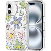 MOSNOVO Case for iPhone 16, [Buffertech 6.6ft Military-Grade Drop Protection] [Anti Peel Off Tech] Clear TPU Bumper Phone Case Cover Design - Linear Blooms