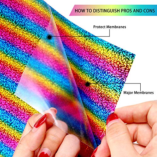 15 Sheets Rainbow Heat Transfer Vinyl MultiColor Holographic Stripe