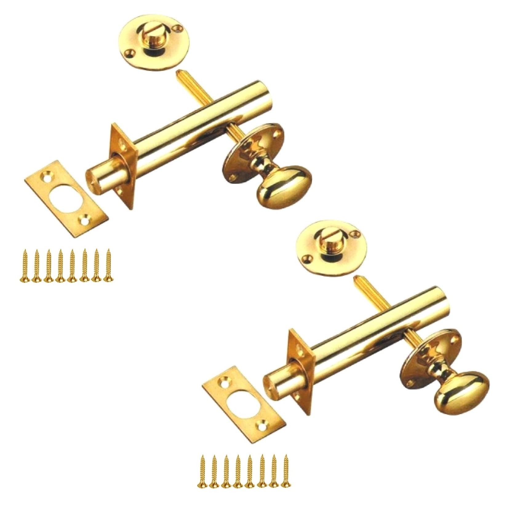 TERF® Heavy Duty Polished Brass 60mm Thumb Turn Security Bolt Door Lock and Emergency Coin Release Thumb-turn Privacy Door Lock with Fixing Screws For Toilet Bathroom and - Pack of 2