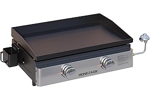 HongTaok 23 Inch Portable Propane Flat Top Grill with Non-stick Ceramic Coated Baking Pan, 2 Burners Tabletop Gas Griddle for Outdoor Camping, Barbecue, Cooking