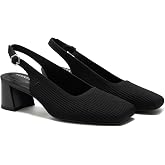 VIVAIA Mikko Women's Margot Slingback Heels, Square Toe, Knit Upper, Platform Block Heel, Arch Support