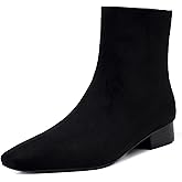 Beauty Cry Black Women's Ankle Boots Flat Low No Heel Booties Suede Square Toe Fall Winter Fashion Comfortable Side Zipper Dressy Casual Block Chunky Heel Short Boots