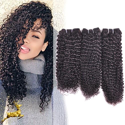 Kinky Curly Hair Bundles 10A Grade Malaysian Unprocessed Virgin Remy Hair Weave 3Pcs Curls Bundle Hair Weft Natural Color 300Gram/lot(16" 18" 20", Kinky Curly)