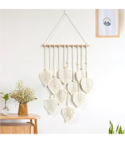 Tapisserie Murale En Macramé, Pompon À Feuilles - Décoration Murale Bohème - Gris[J1624