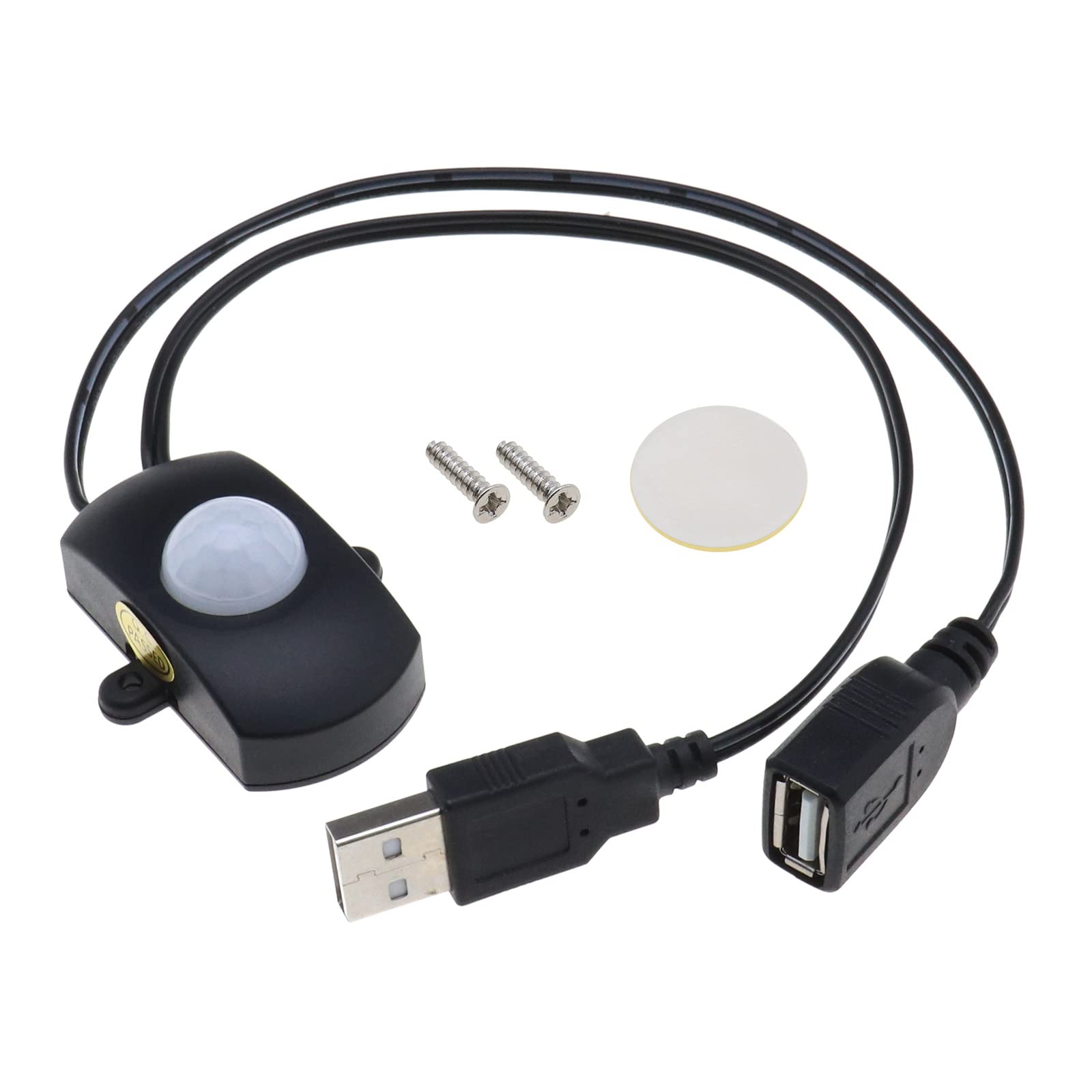 YINETTECH PIR Motion Sensor Switch DC 5V-24V 4A Occupancy Sensor Switch for LED Lighting PIR Infrared Motion Sensor Detector Automatic Switch LED Strip USB Interface Black