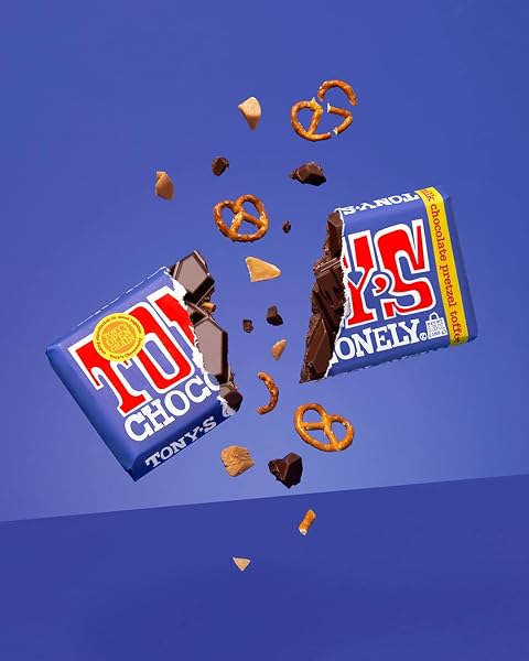 TONY’S CHOCOLONELY 42% DARK MILK CHOCOLATE BAR WITH PRETZEL AND TOFFEE BELGIUM CHOCOLATE, NO ARTIFICIAL FLAVORING, FAIRTRADE & B CORP CERTIFIED – 6.35 OZ
