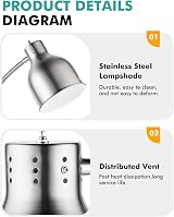 YJINGRUI Food Warmer Lamp 2x250W Infrared Bulbs 70cm Adjustable Gooseneck view 5